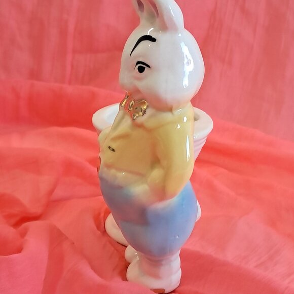 Vintage 60s Ceramic Easter Bunny Planter Hand Painted 22K Gold Easter Decor - Picture 2 of 10